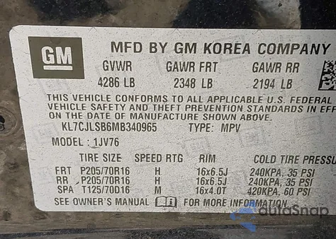 2021 Chevrolet Trax Fwd Lt z USA, uszkodzony, nr VIN KL7CJLSB6MB340965